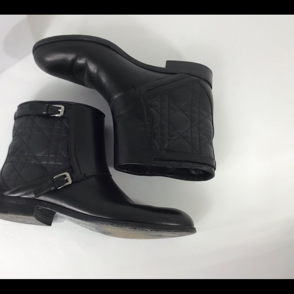 CHRISTIAN DIOR BLACK LEATHER MOTO ANKLE BOOTS CITY CANNAGE SZ EUR 37.5 US 7.5 - Picture 11 of 15